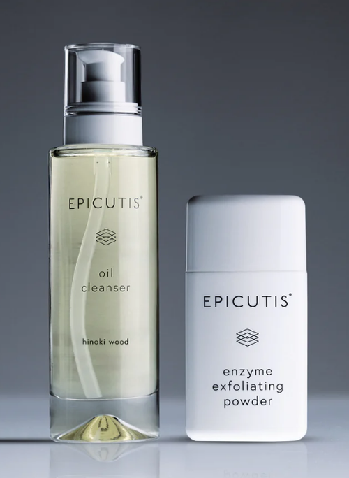 Cleansing essentials set from Epicutis on a gray background