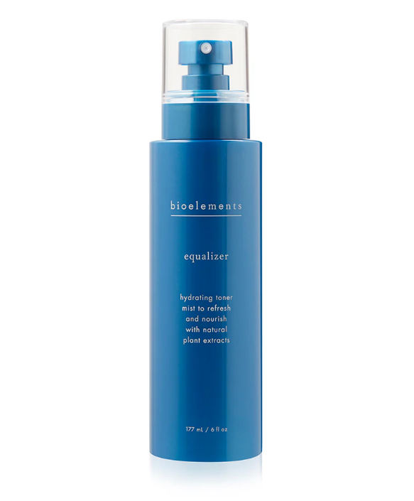 Blue bottle of bioelements equalizer on a white background