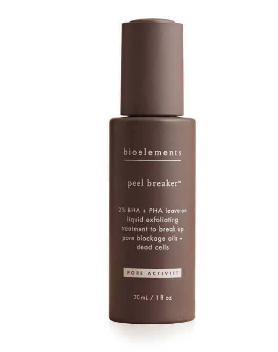 Brown bottle of Bioelements peel breaker on a white background