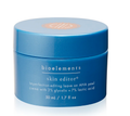 Blue jar of bioelements skin editor cream on a white background